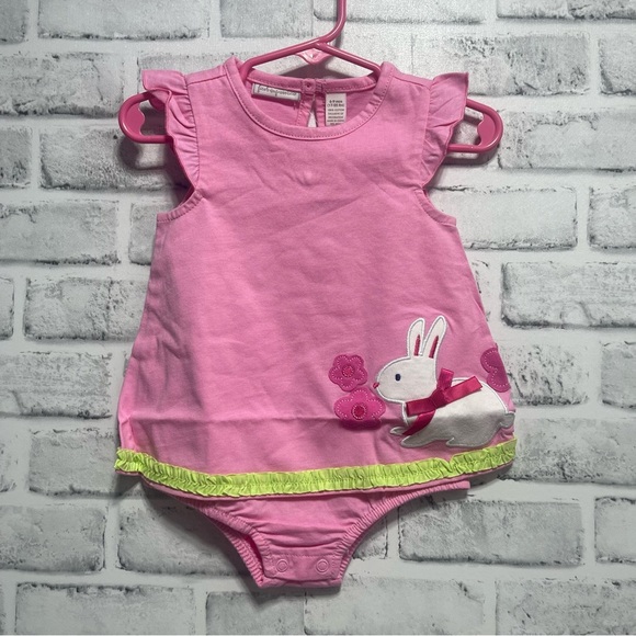 First Impressions Pink Appliqué Bunny Romper Sunsuit 6-9 Months (17-22lbs) NWT - Picture 1 of 10